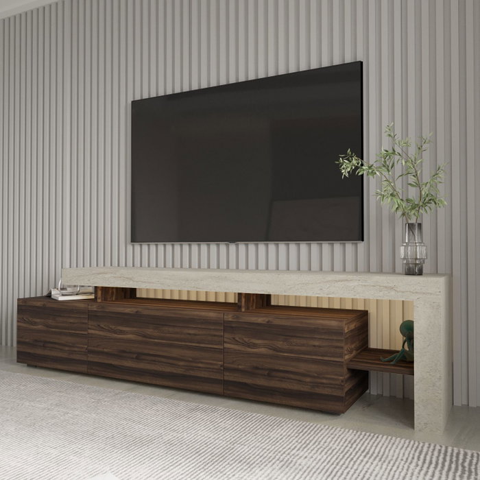 Hanah Home Soporte para TV Travertino y Nogal con Luces LED Hanah Home Soporte para TV Travertino y Nogal con Luces LED